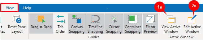 Open the View tab and click View Active Window (1a).