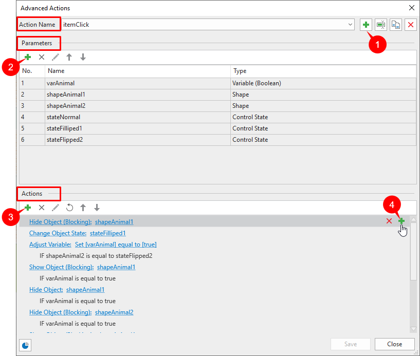 the Advanced Actions Dialog