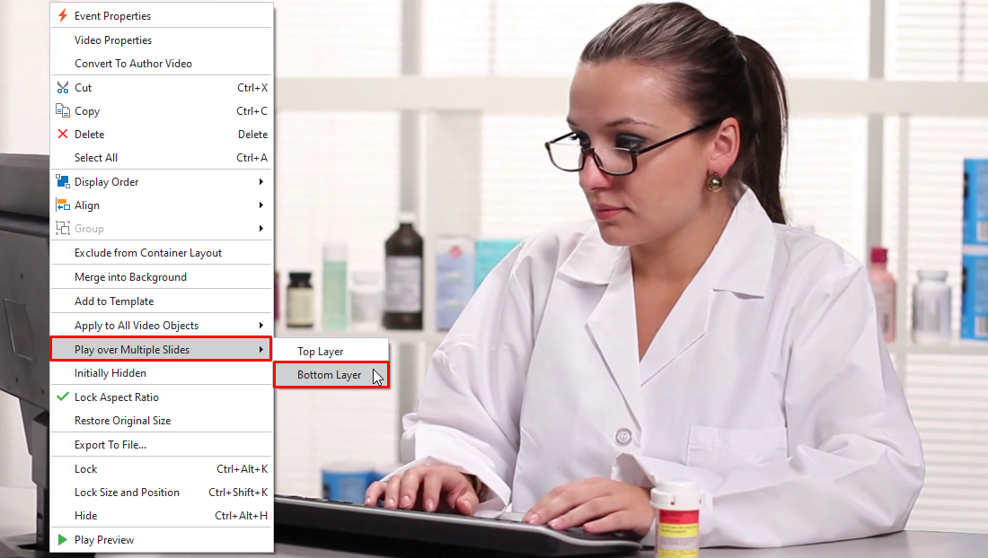 Make the video play over all question slides