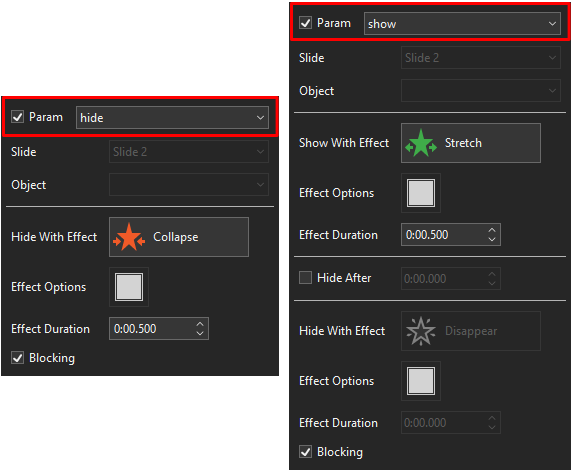 Actions in Advanced Actions dialog