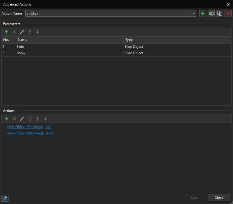 Advanced Actions dialog