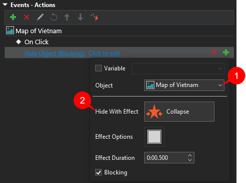 Hide Object action in the front side.
