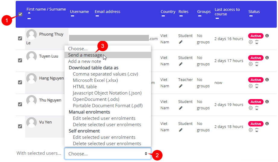 Send an email message to learners