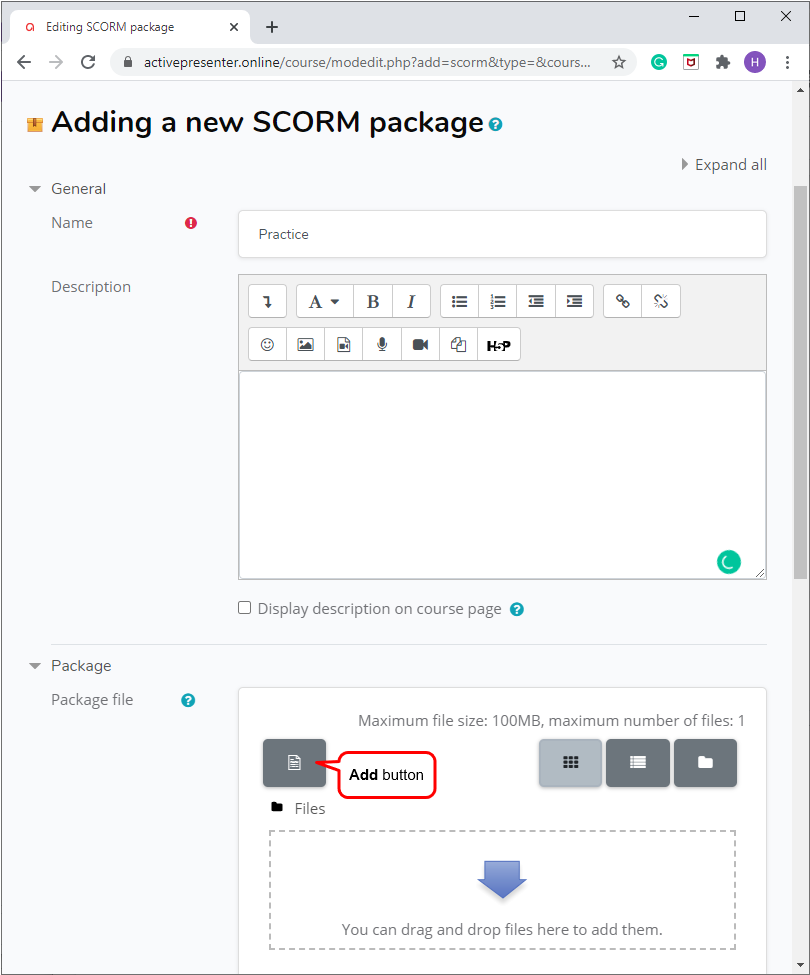 add scorm package