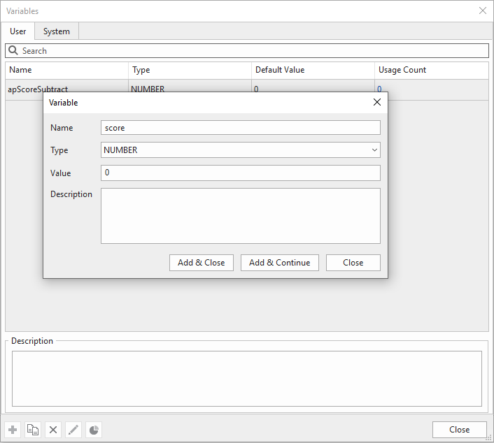 Home tab, Variables