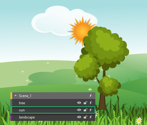 Reorder element using display order tools, the sun is behind the tree