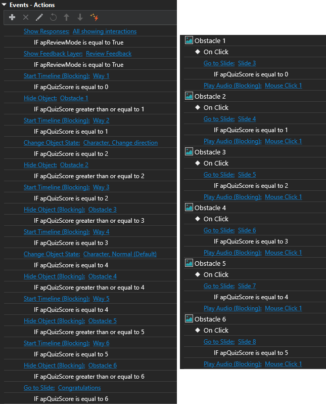 Events-actions of Content slide
