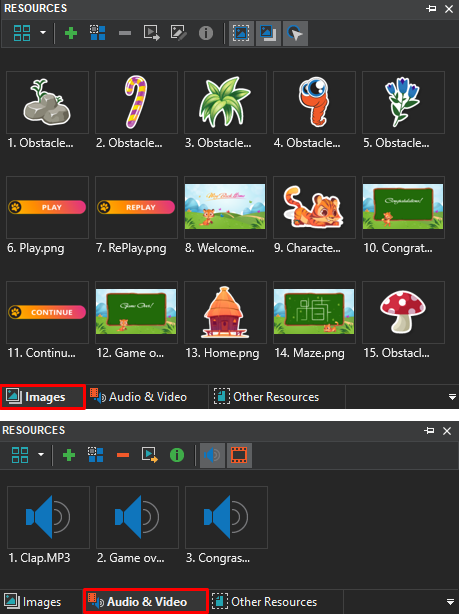 Resources pane in the Way Back Home game