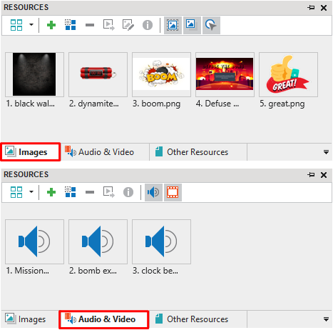Resources pane
