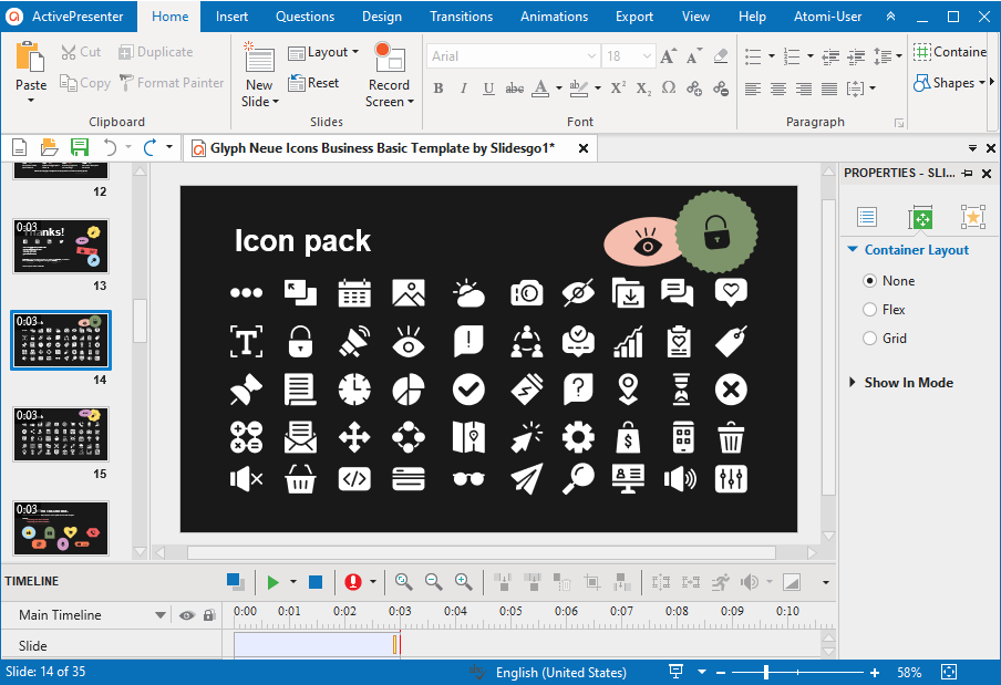 icons in ActivePresenter