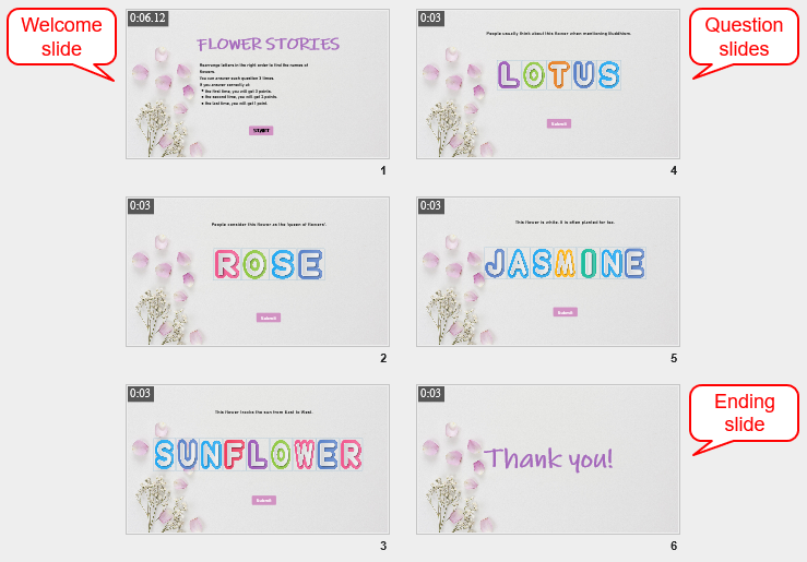 Letter arrangement game layout.