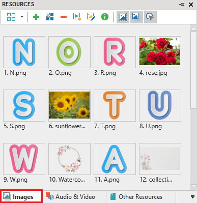 Letter arrangement game >Resource > Image.