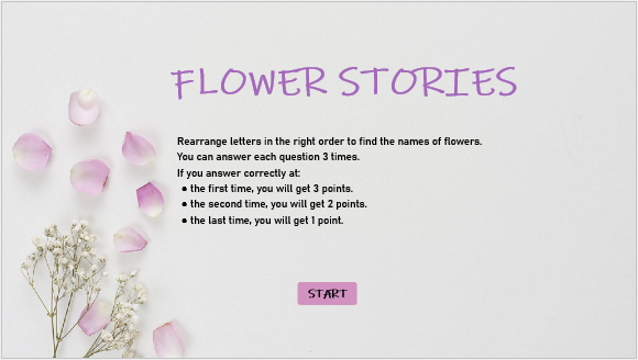 Letter arrangement game > Welcome slide.