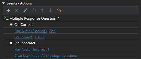 Events - Actions of Multiple Response question
