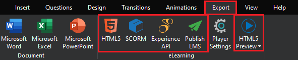 Export tab