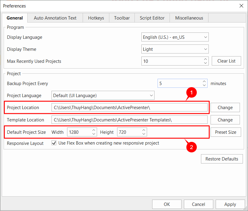 specify project location
