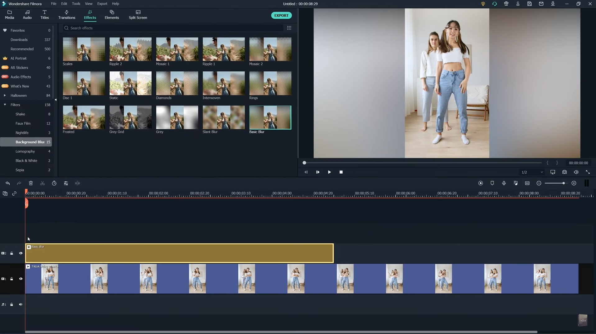 filmora blur background