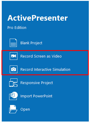 Select recording mode in the Start page