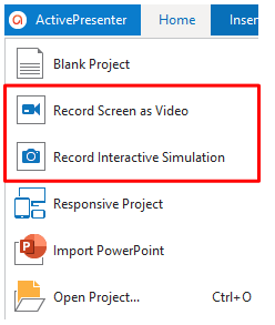 Select recording mode in the workspace