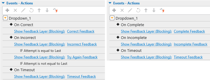 add events - actions to a select in dropdown question 
