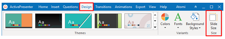 Change Slide size in the Design tab