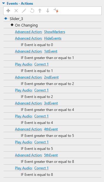 all events and actions of the timeline slider