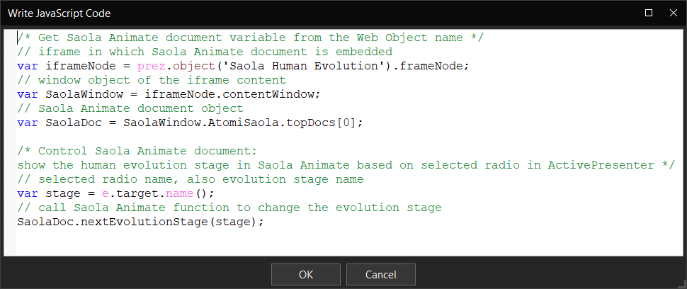 get Saola Animate document object from ActivePresenter