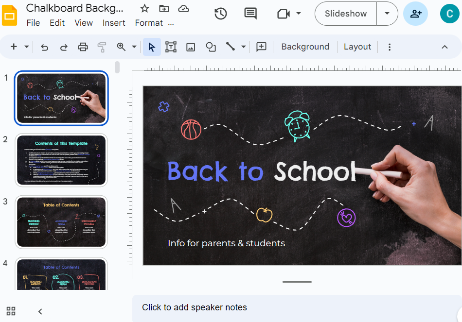chalkboard background Google Slides template