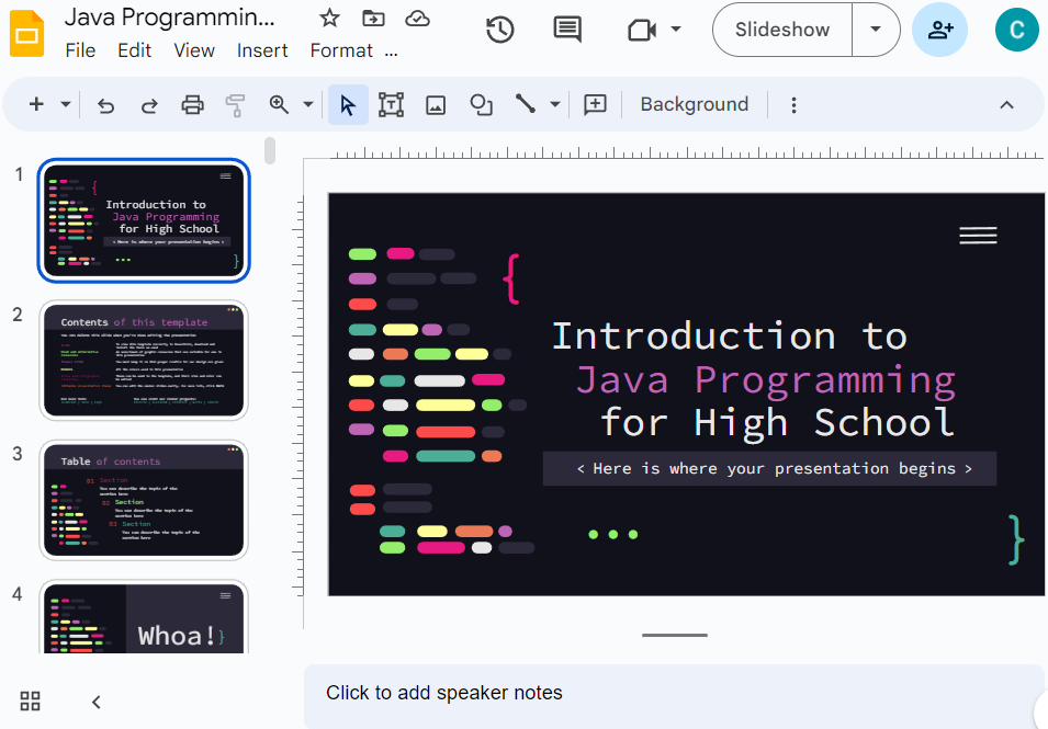 java programming Google slides template