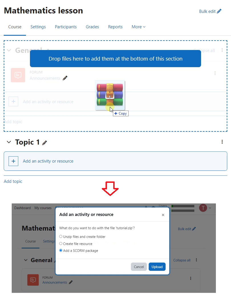 Add SCORM package to Moodle Courses