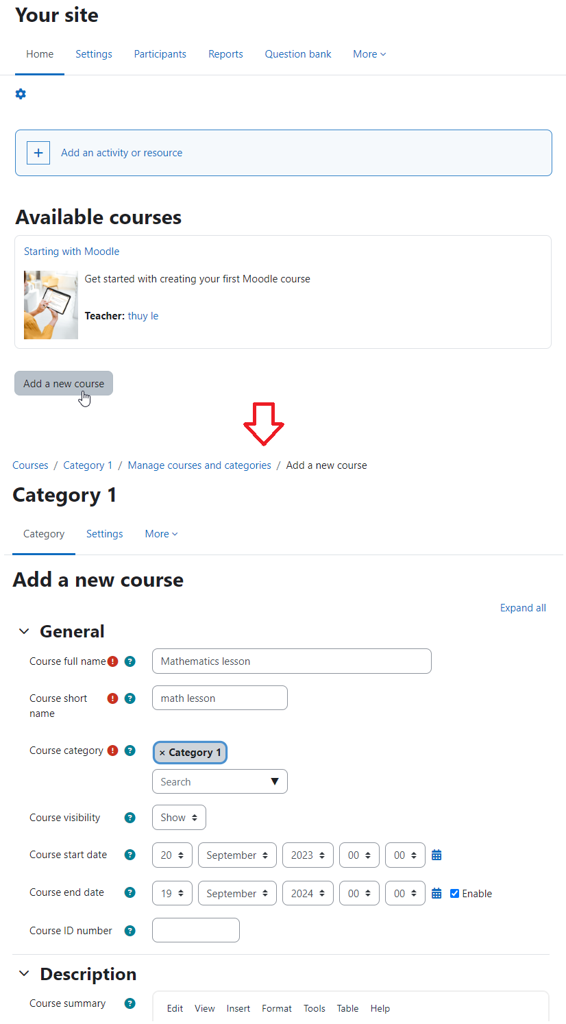 Add a new course button