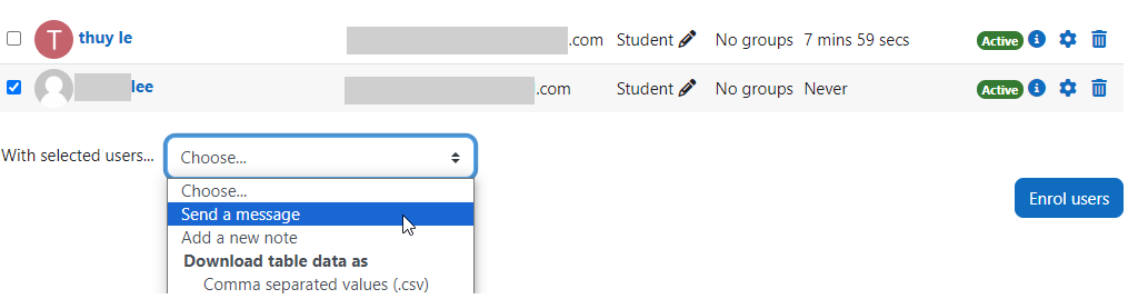 send a message to learner on moodle courses