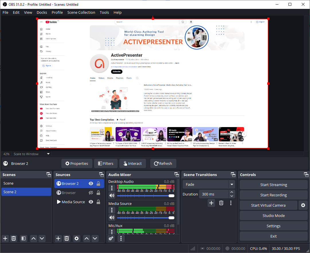 OBS Studio records ActivePresenter YouTube channel