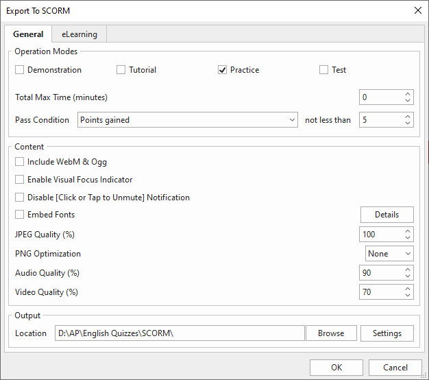 Export to SCORM project