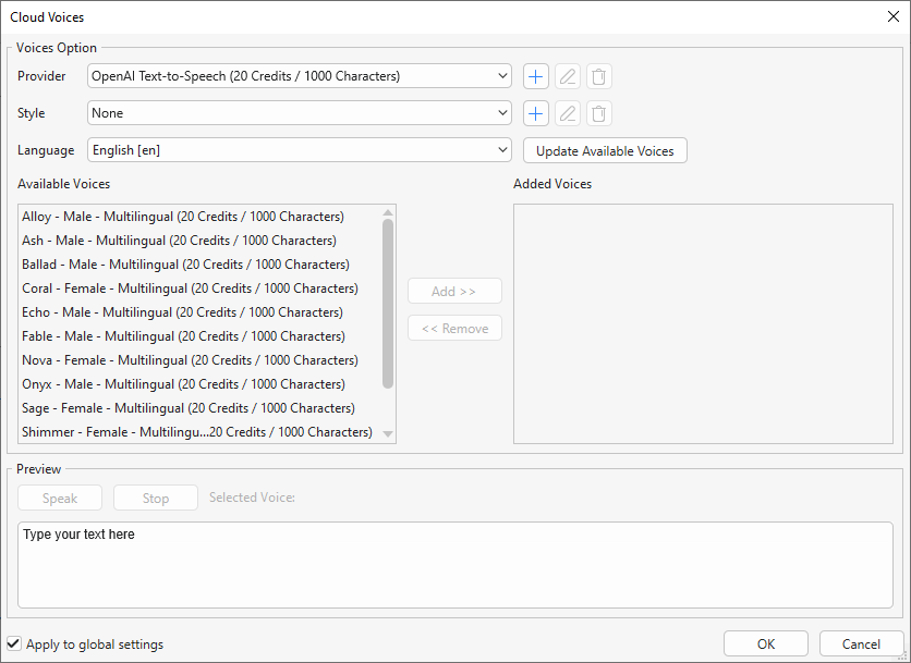 Cloud Voices dialog