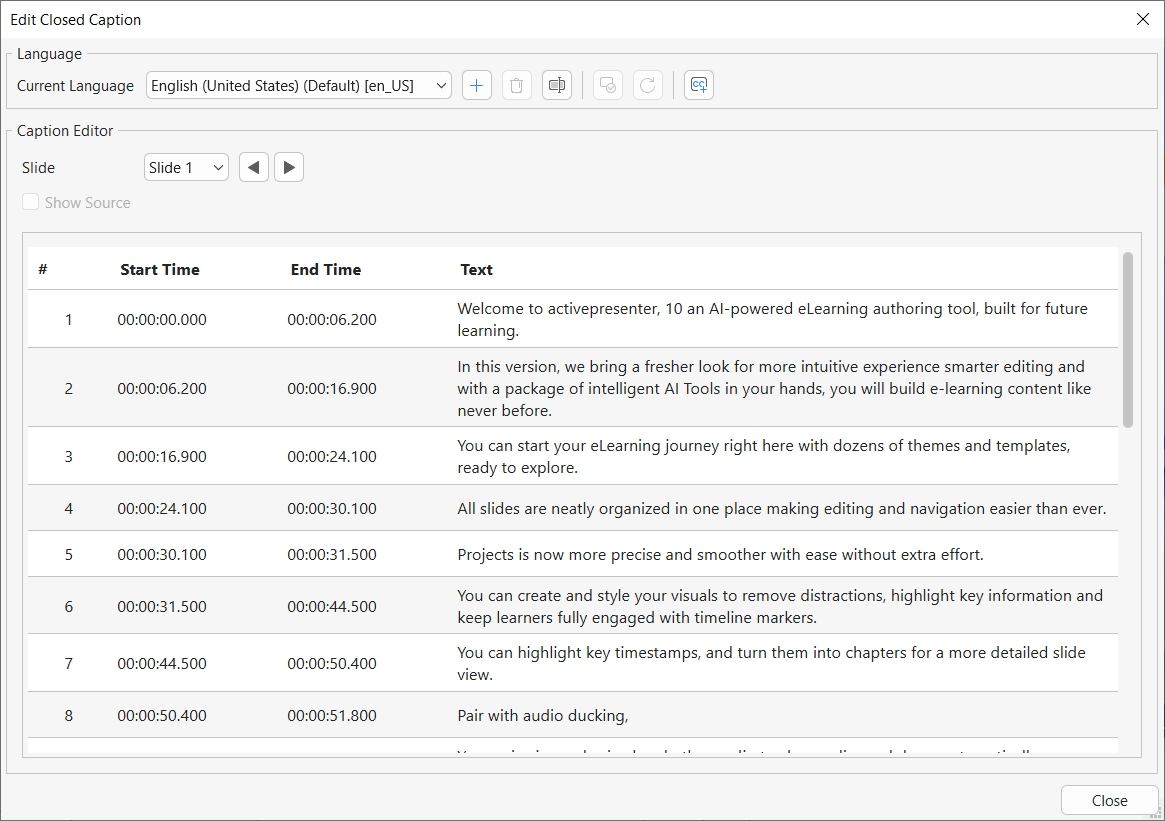 Edit auto caption (speech to text)