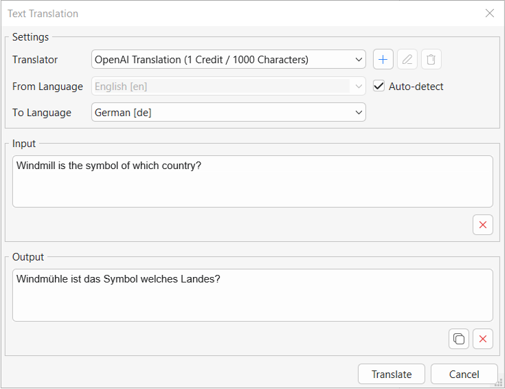 text translation dialog