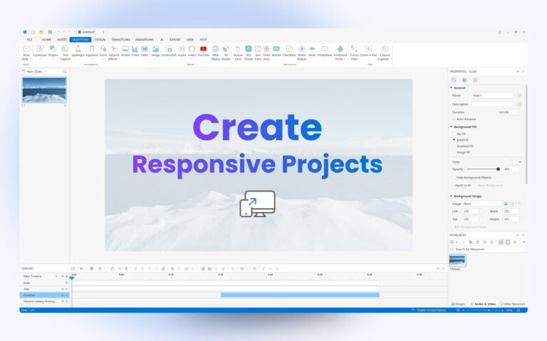 create responsive project ActivePresenter 10