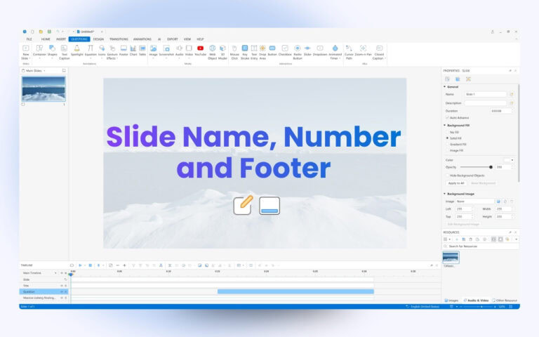 slide name, number and footer ActivePresenter