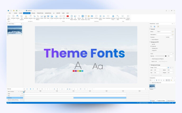 Theme fonts ActivePresenter 10